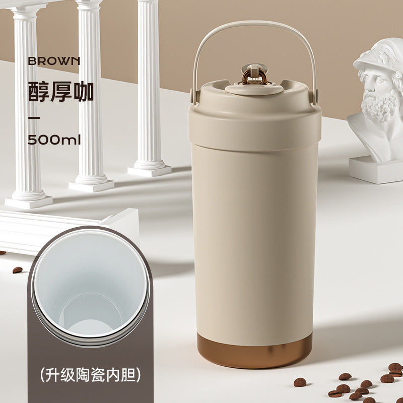 316 Stainless Steel Coffee Cup Double Drinking Straw Cup Handheld Portable
