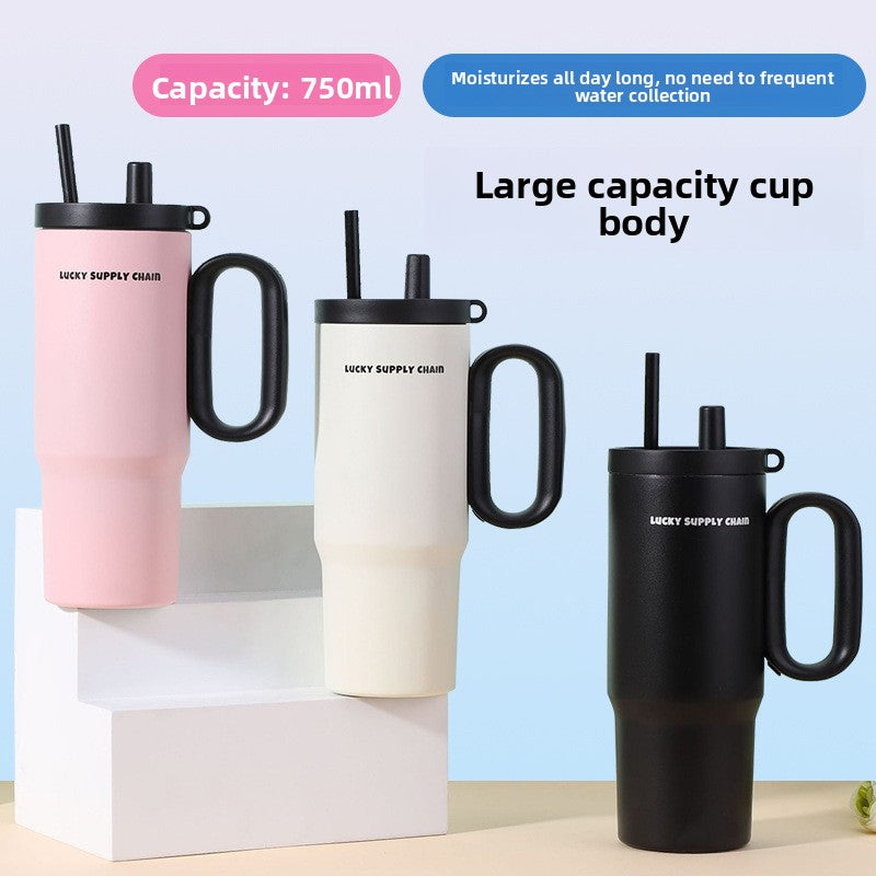 304 Stainless Steel Insulated Cup with Handle and Straw, Compatible with Car Cup Holder