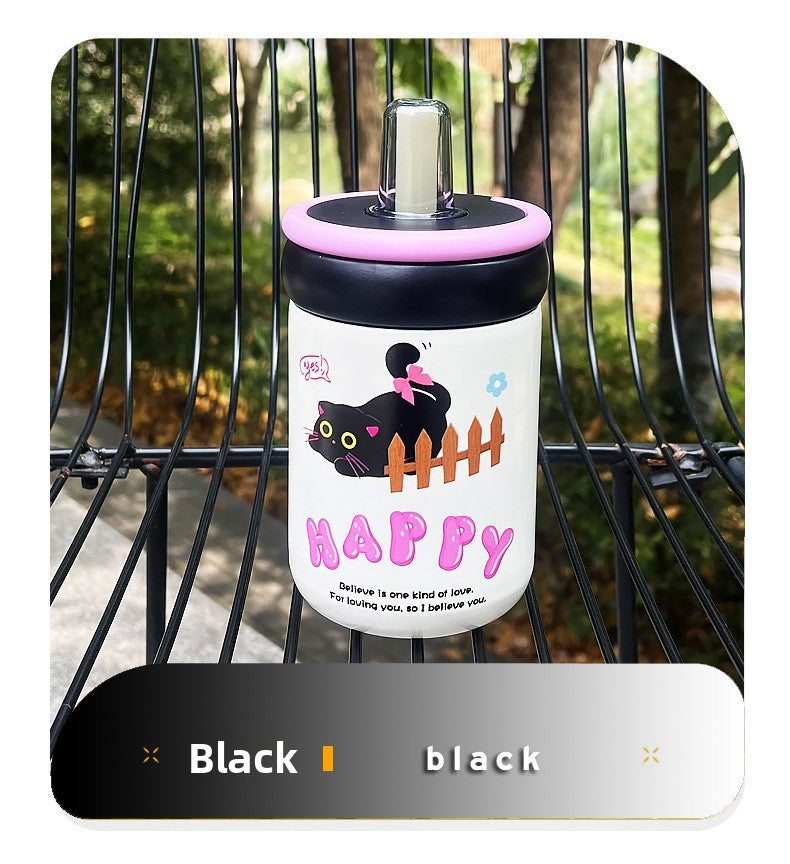 316 Stainless Steel Cute Kitten Straw Insulated Cup