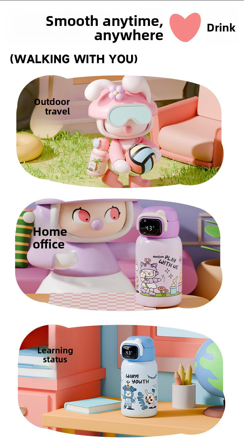 Children's Insulated Cup 316L Stainless Steel Insulated Cup Portable with Strap Water Bottle