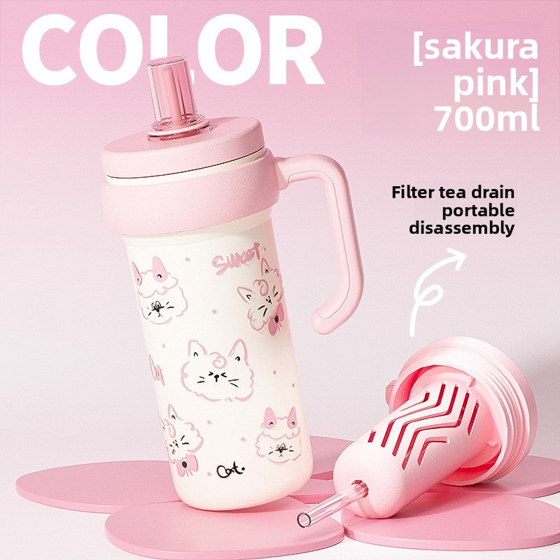 316L Stainless Steel Insulated Cup Cartoon Handle Straw Cup