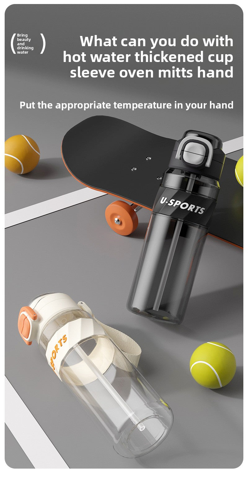 Straw Plastic Water Cup Double Drinking Outdoor Large Capacity Fitness Sports Water Bottle