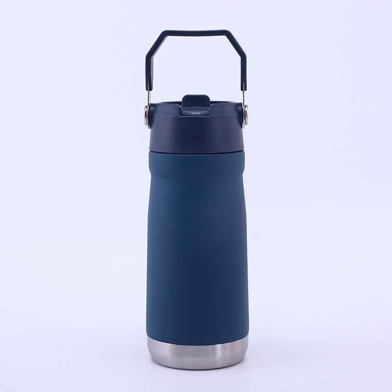304 Stainless Steel Portable Sports Water Bottle with Straw for Hiking and Car Use