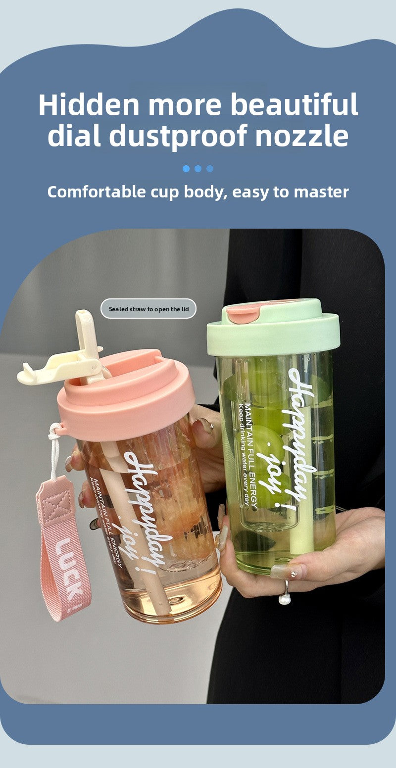 Simple Tritan Plastic Cup with Straw and Handle for Portable Sports Fitness Office Use