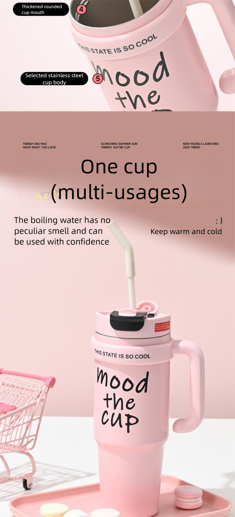 Handle Straw Insulated Cup Compatible with Car Cup Holder