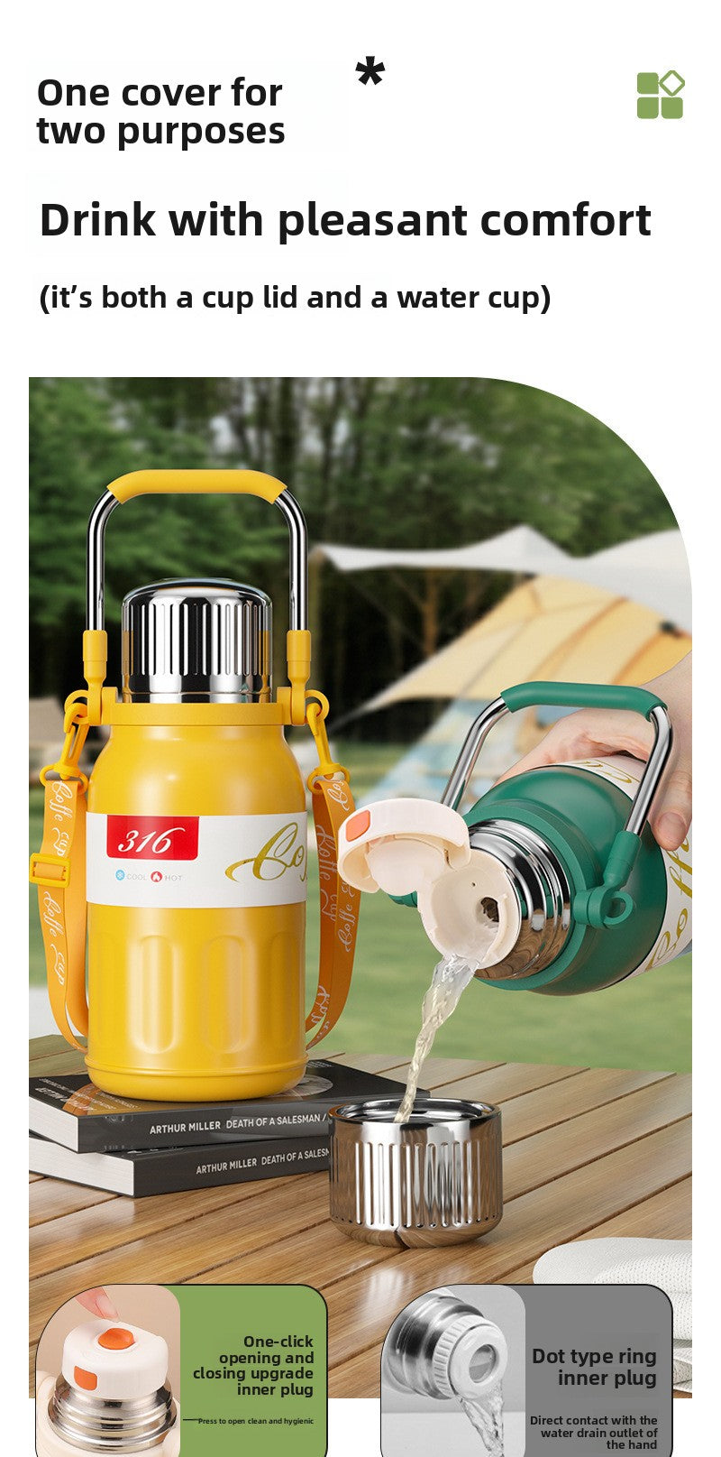 316 large capacity stainless steel thermos cup