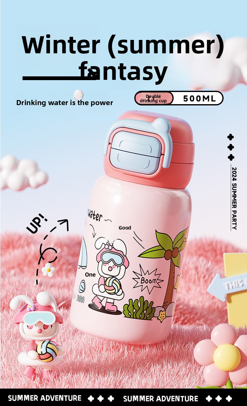 Children's Insulated Cup 316L Stainless Steel Insulated Cup Portable with Strap Water Bottle