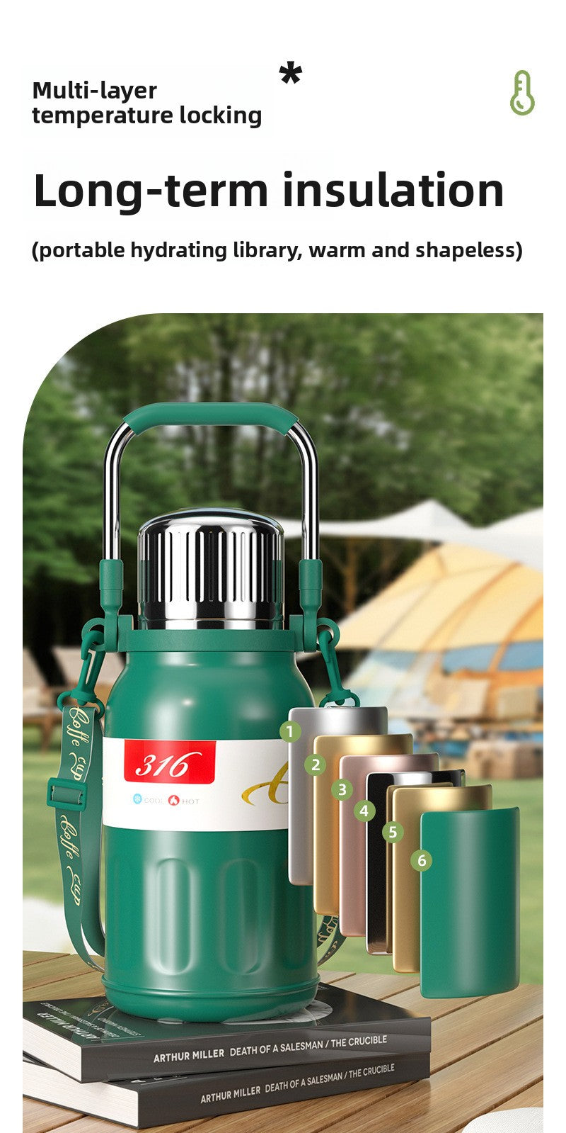 316 large capacity stainless steel thermos cup