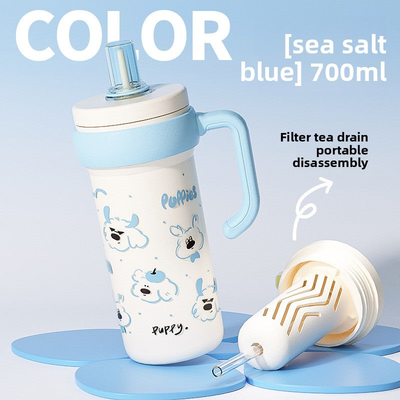 316L Stainless Steel Insulated Cup Cartoon Handle Straw Cup