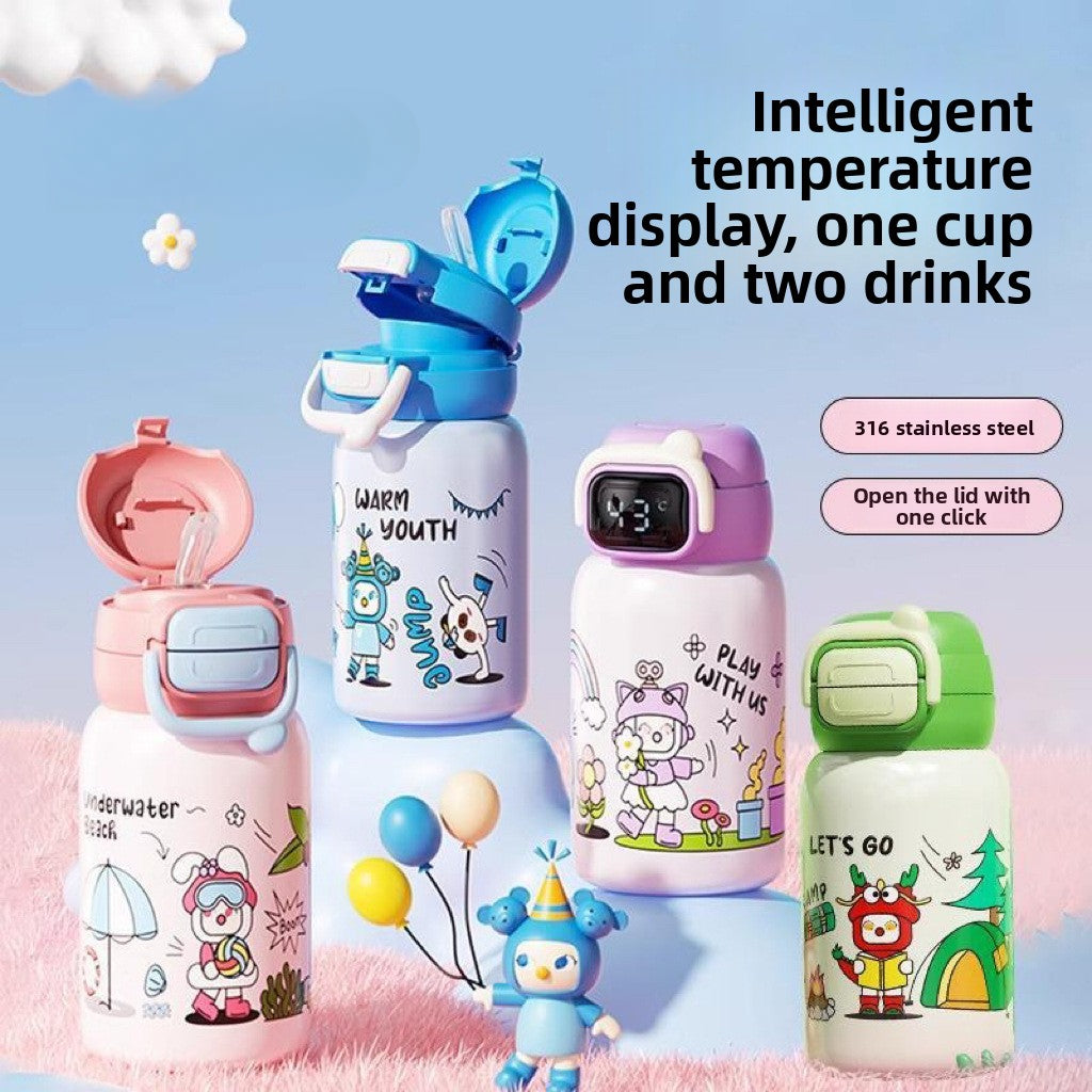 Children's Insulated Cup 316L Stainless Steel Insulated Cup Portable with Strap Water Bottle