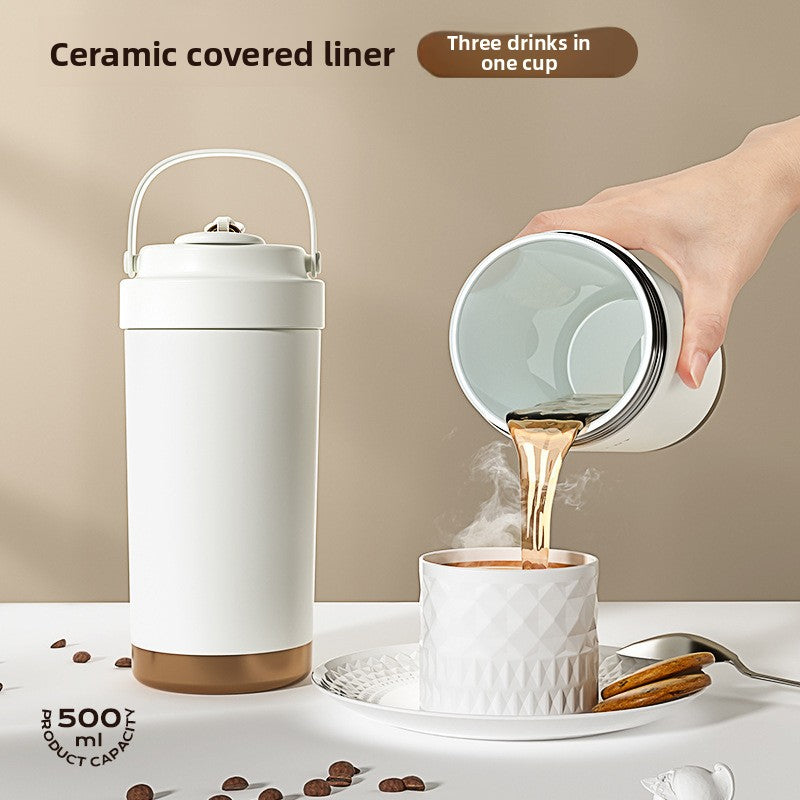 316 Stainless Steel Coffee Cup Double Drinking Straw Cup Handheld Portable