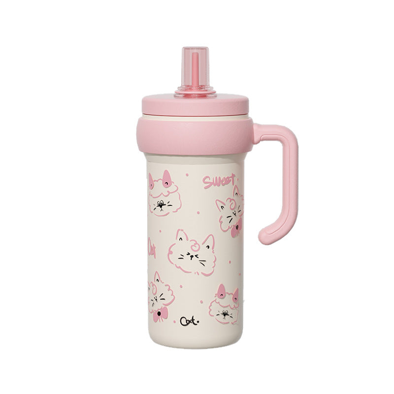 316L Stainless Steel Insulated Cup Cartoon Handle Straw Cup