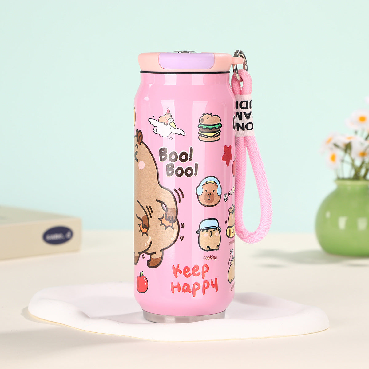 Creative Cartoon Cute Easy-to-Pull Can 304 Stainless Steel Insulated Cup with Strap