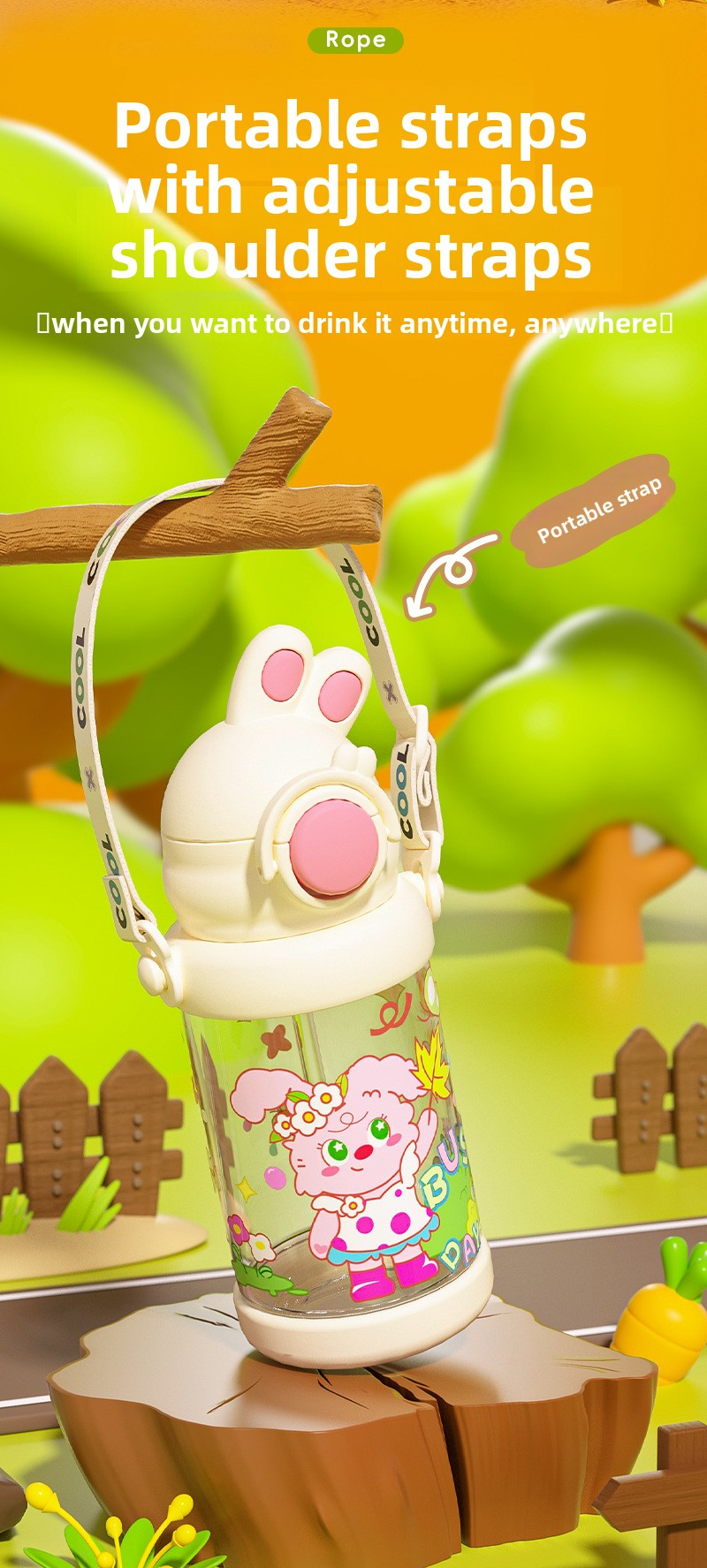 Large Capacity Bouncing Plastic Portable Rabbit Water Cup