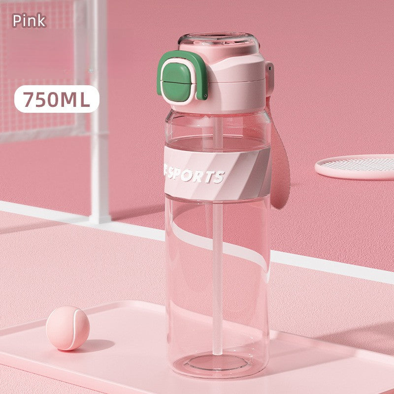 Straw Plastic Water Cup Double Drinking Outdoor Large Capacity Fitness Sports Water Bottle