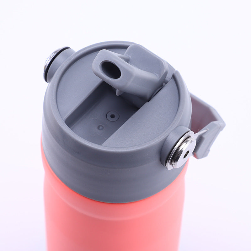 304 Stainless Steel Portable Sports Water Bottle with Straw for Hiking and Car Use