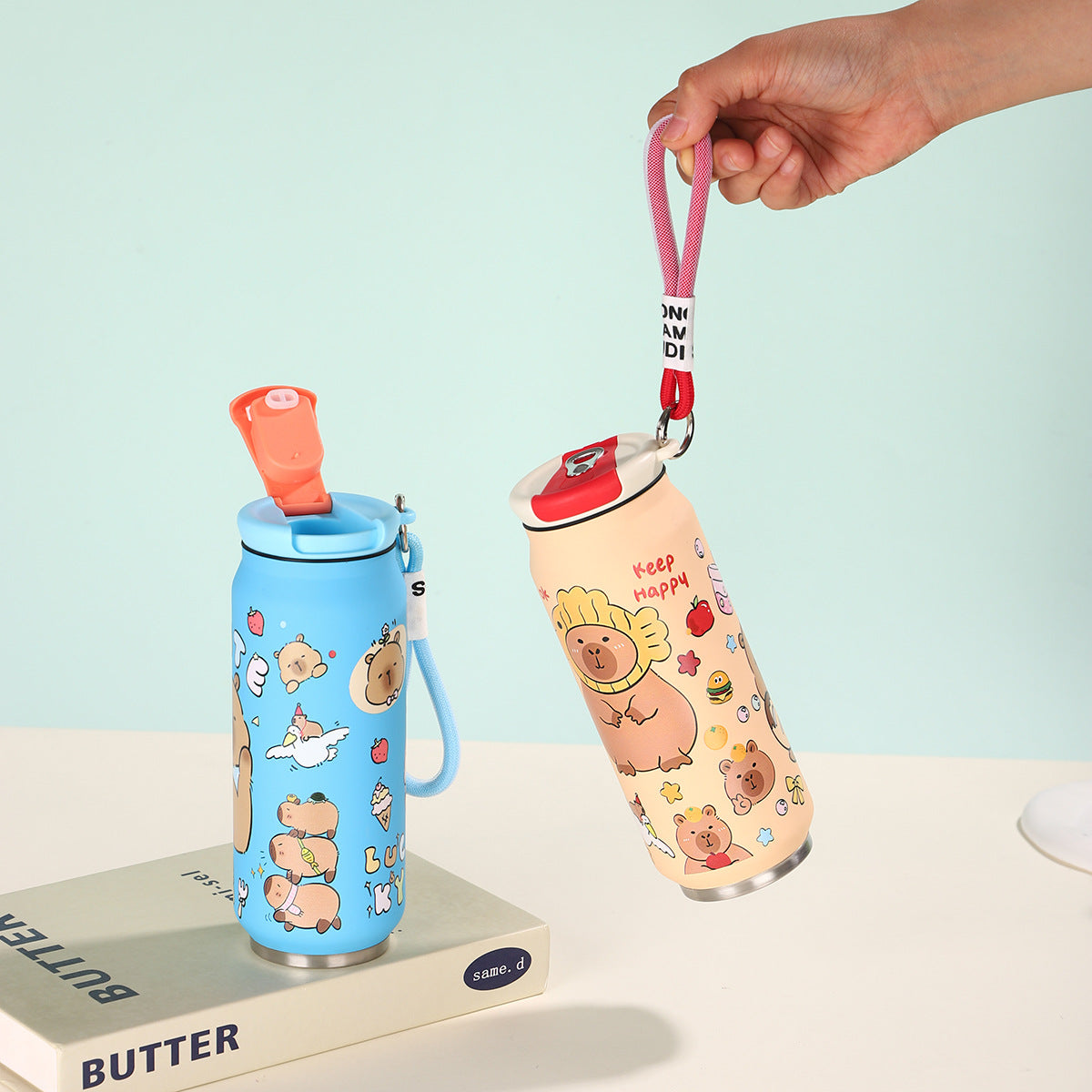 Creative Cartoon Cute Easy-to-Pull Can 304 Stainless Steel Insulated Cup with Strap