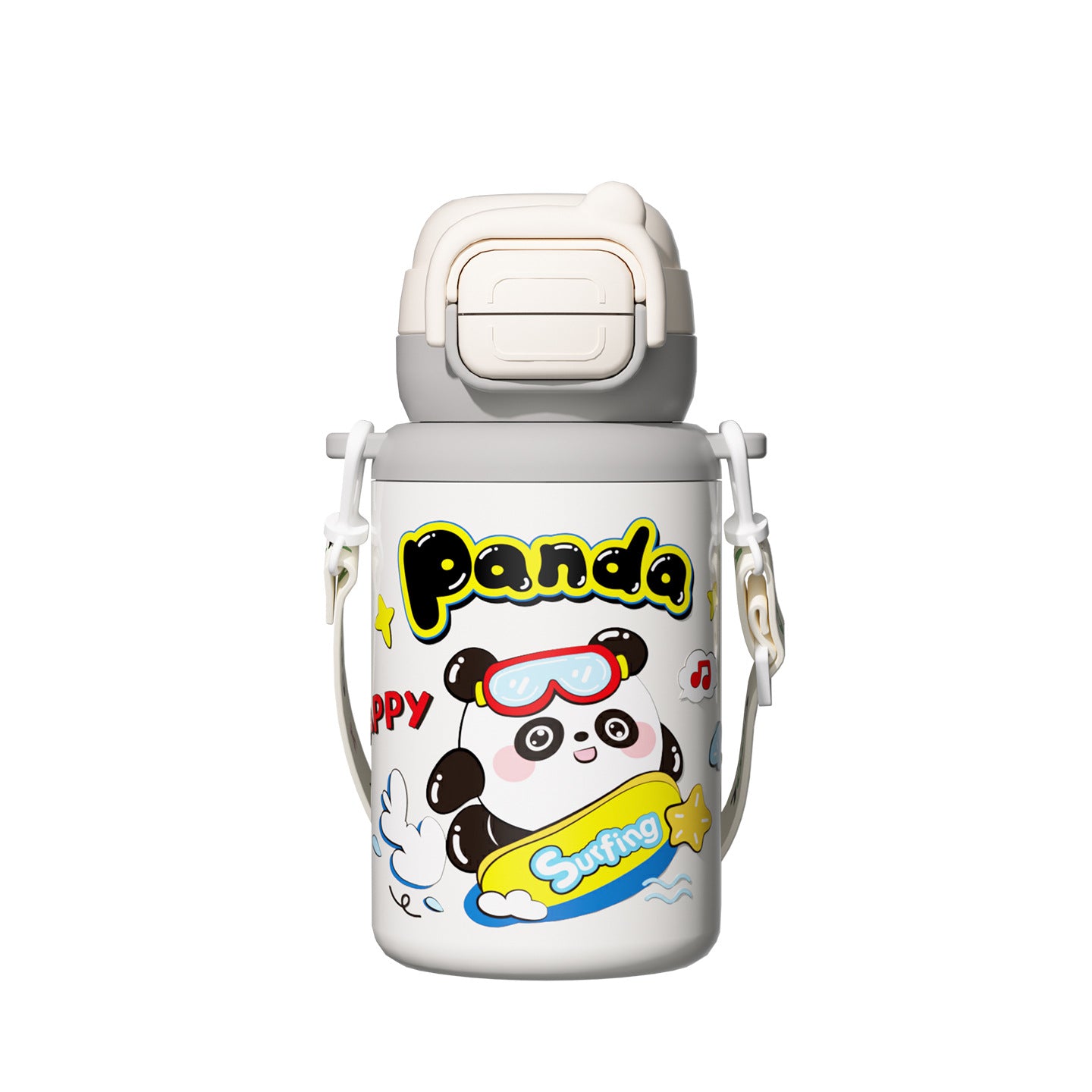 Cartoon Children's Double Drinking 316 Stainless Steel Insulated Cup Student Straw Cup Portable Strap