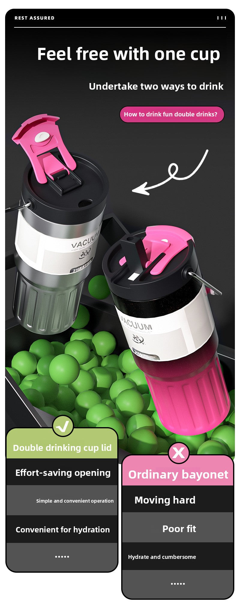 316L Stainless Steel Vacuum Tumbler Outdoor Portable Sports Water Cup