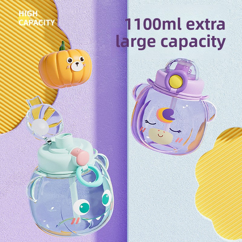 Large Capacity Outdoor Strap Portable One-Click Lid Opening Straw Plastic Cup