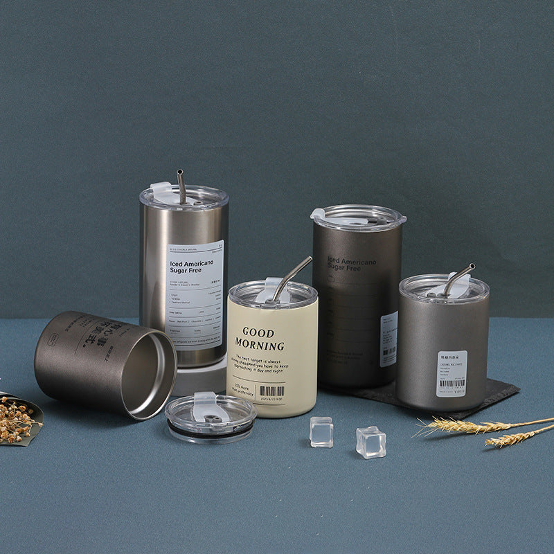 304 Stainless Steel Iced Americano Coffee Cup Simple Office Portable Straw