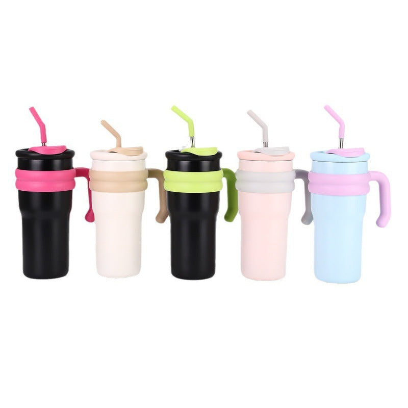 304 Stainless Steel Handle Color-Block Large Capacity Portable Insulated Straw Cup