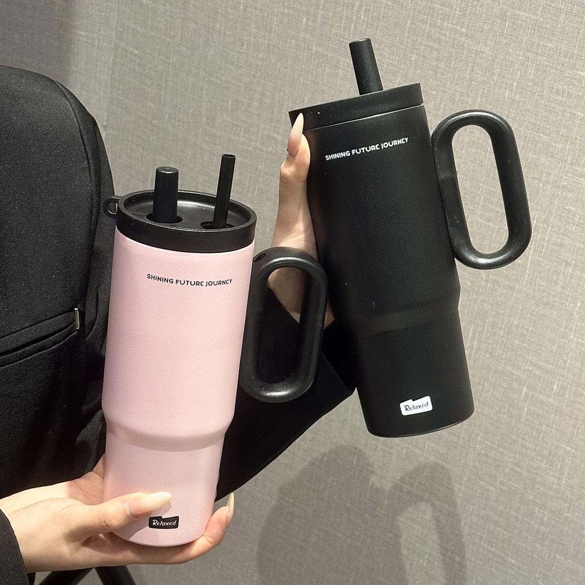 304 Stainless Steel Insulated Cup with Handle and Straw, Compatible with Car Cup Holder