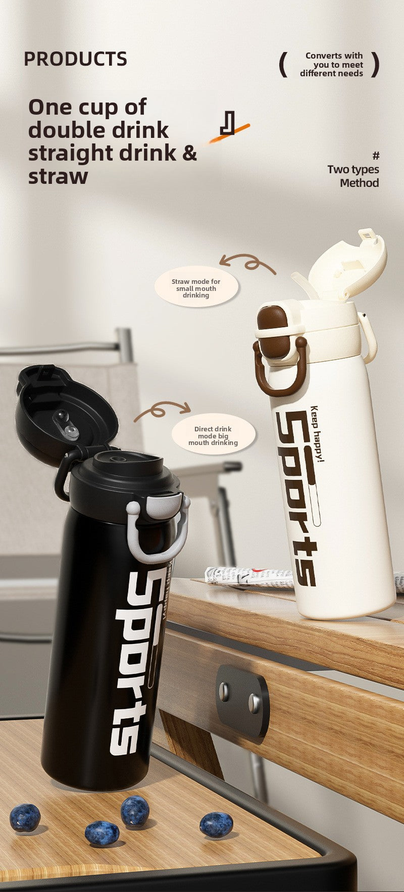 316 Stainless Steel Vacuum Insulated Cup Double Drinking Bounce Water Cup Outdoor Portable Sports