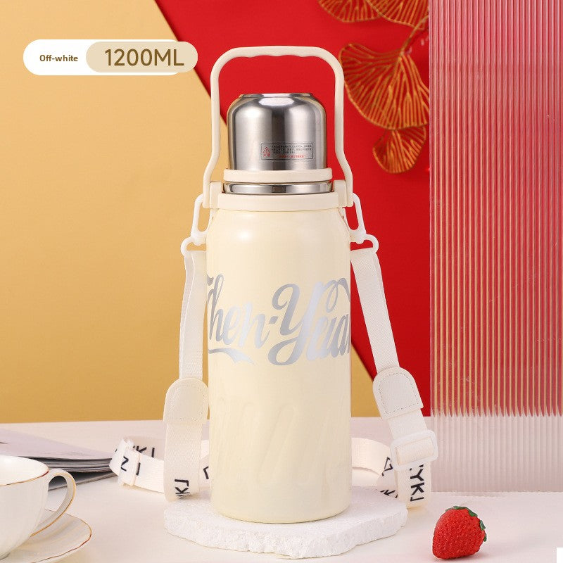 Large Capacity 316 Stainless Steel Insulated Cup Outdoor Portable Strap Water Bottle