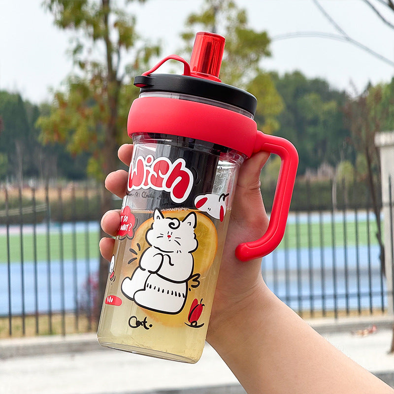 Large capacity portable straw cute handle plastic cup