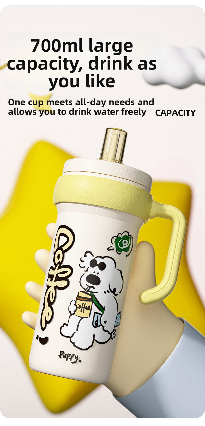 316L Stainless Steel Insulated Cup Cartoon Handle Straw Cup