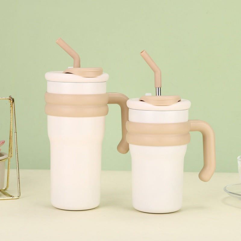 304 Stainless Steel Handle Color-Block Large Capacity Portable Insulated Straw Cup