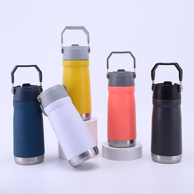 304 Stainless Steel Portable Sports Water Bottle with Straw for Hiking and Car Use