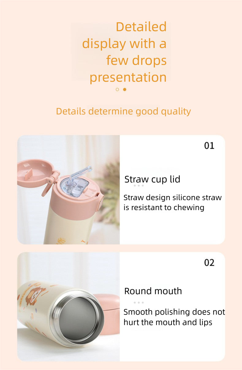 Straw Insulated Cup for Children and Students, Portable Double Drinking Bouncing Cup