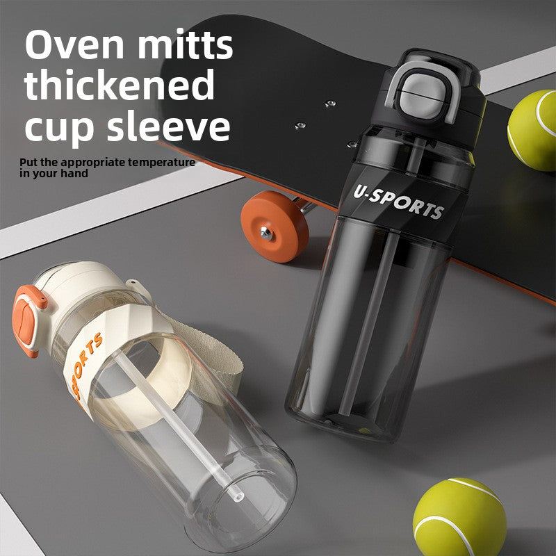 Straw Plastic Water Cup Double Drinking Outdoor Large Capacity Fitness Sports Water Bottle