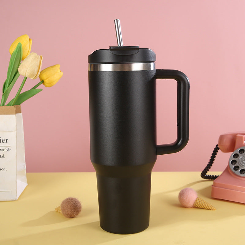 304 Stainless Steel Insulated Cup Portable Handle Straw