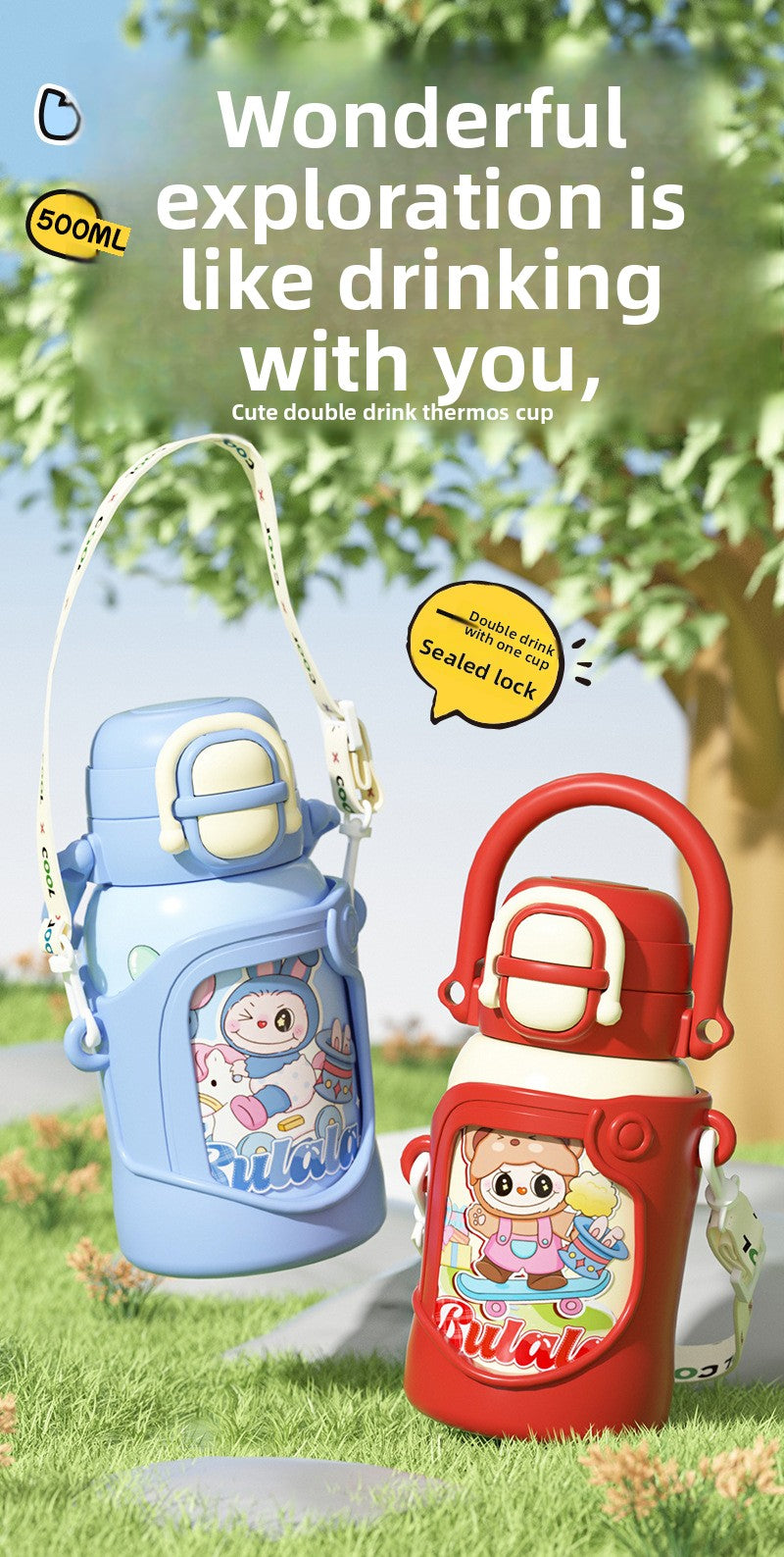 316 Stainless Steel Insulated Cup Children's Fun Straw Cup Children's Water Bottle with Cup Sleeve