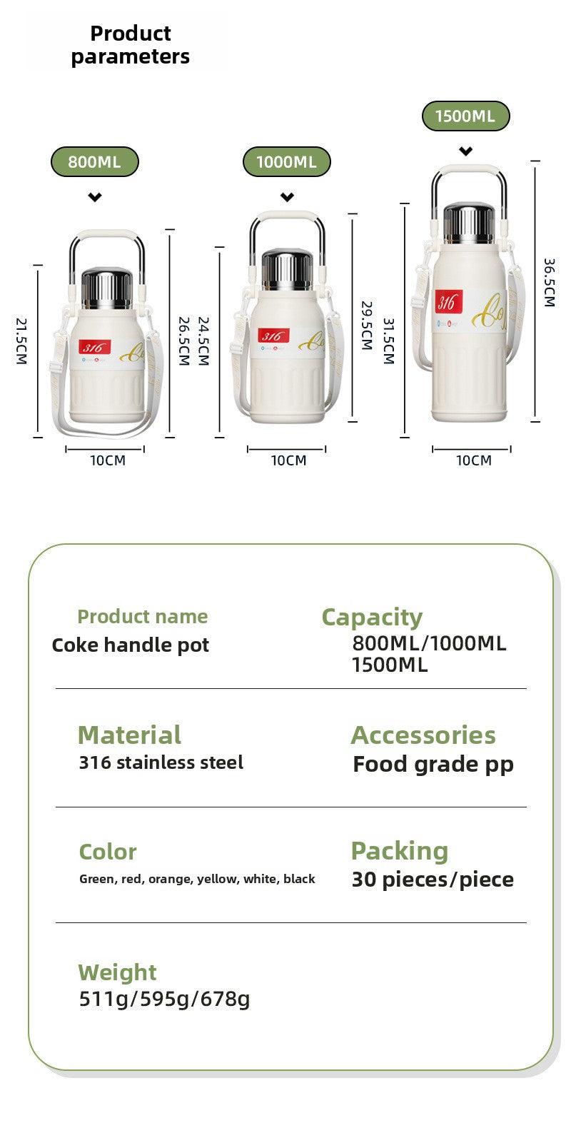 316 large capacity stainless steel thermos cup