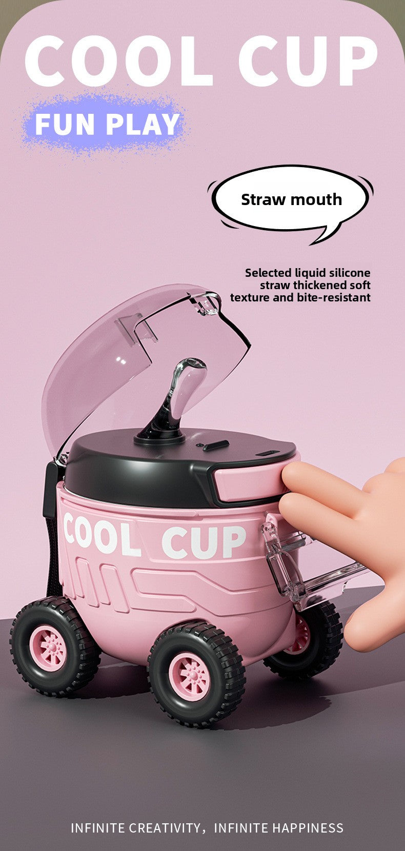 Mars Rover Plastic Cup Outdoor Portable Bounce Lid Straw Cup