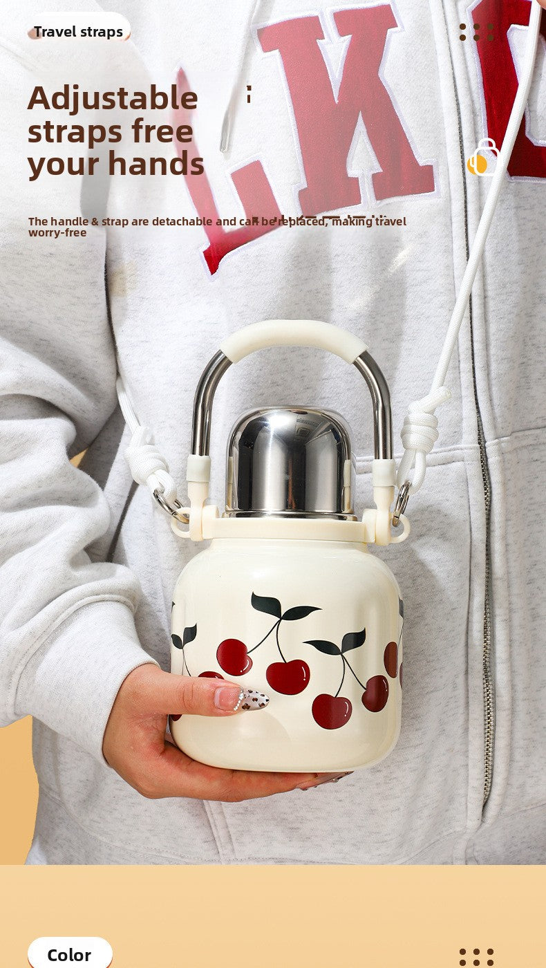 Handle Insulated Cup Student 316 Stainless Steel Portable Travel Water Bottle