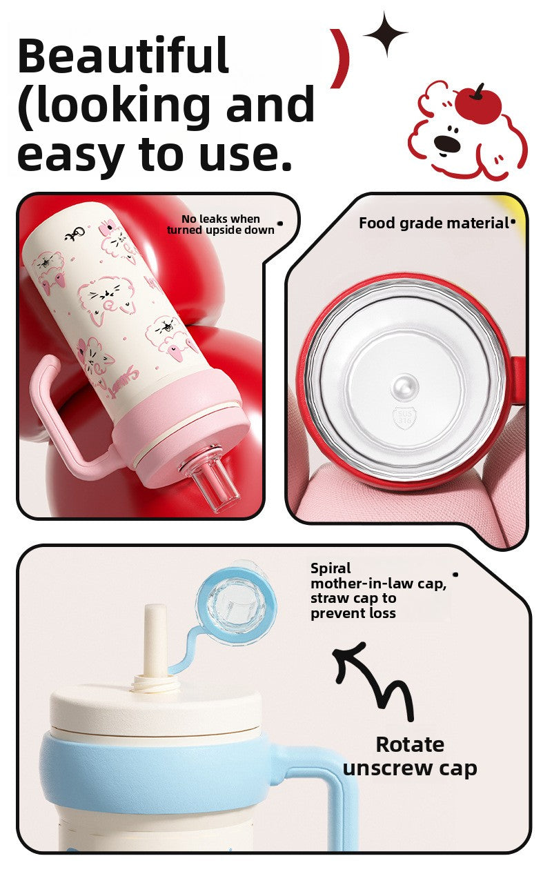 316L Stainless Steel Insulated Cup Cartoon Handle Straw Cup