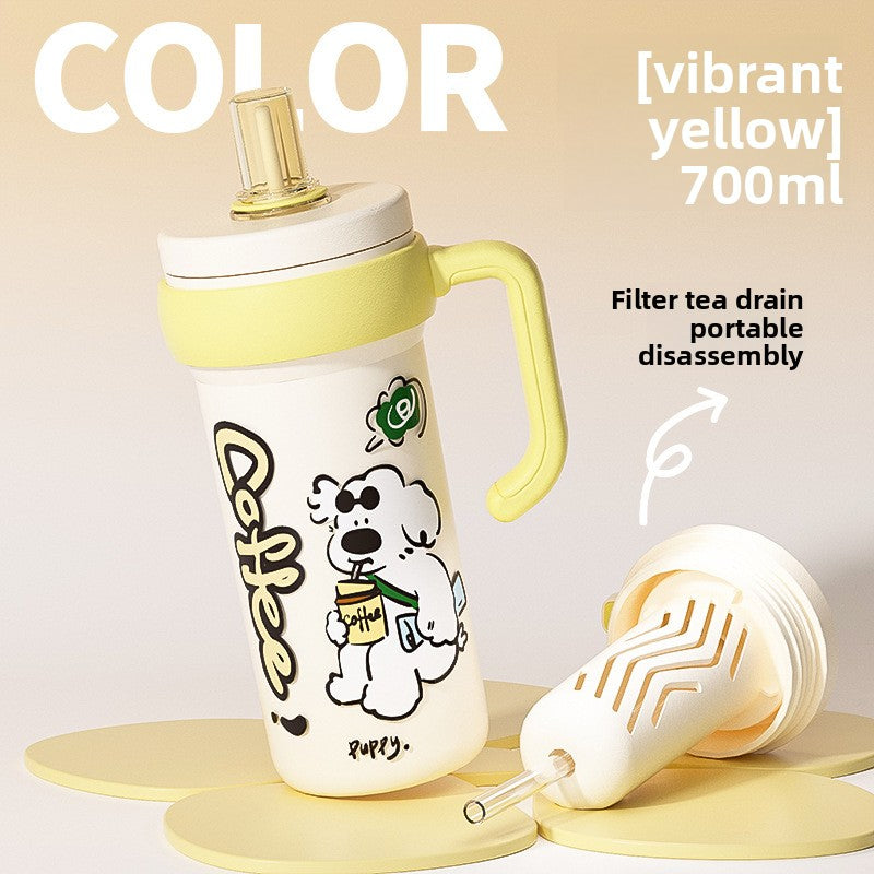 316L Stainless Steel Insulated Cup Cartoon Handle Straw Cup