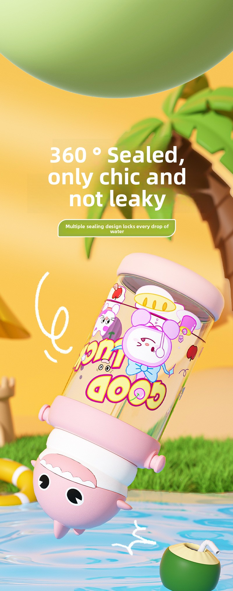 Plastic Cartoon Outdoor Portable Summer Straw Cup