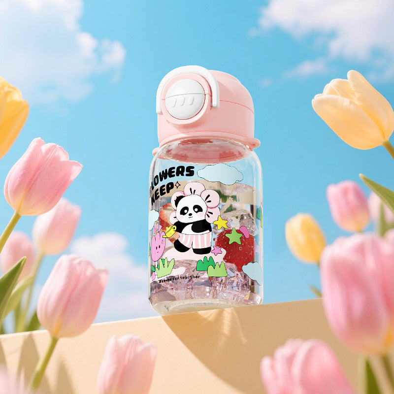 Cartoon Strap Plastic Cup Children's Panda Straw Cup Student Portable