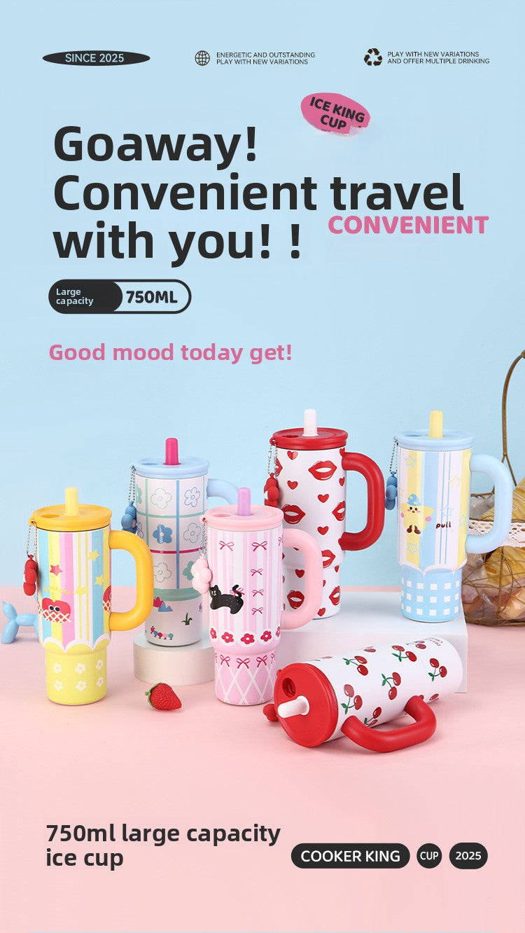 Cute Fashionable Stainless Steel Insulated Cup with Portable Handle