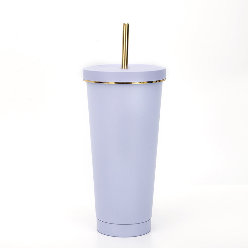 304 stainless steel gold-rimmed lid straw cup large capacity portable cup fashion gift coffee cup