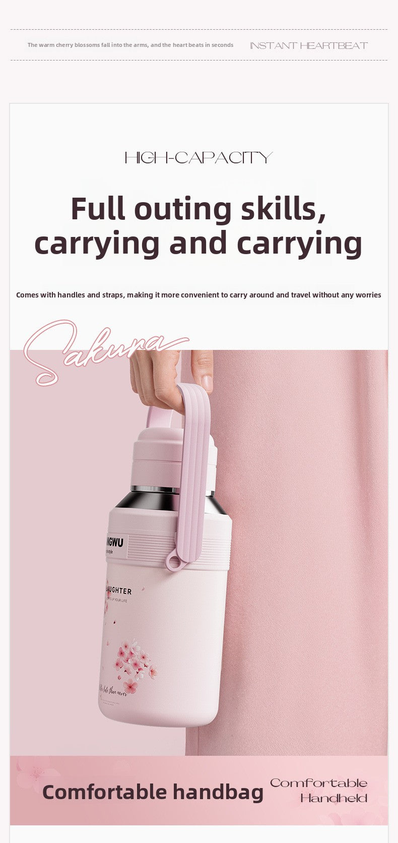 Large Capacity Insulated 316 Stainless Steel Sakura Water Cup