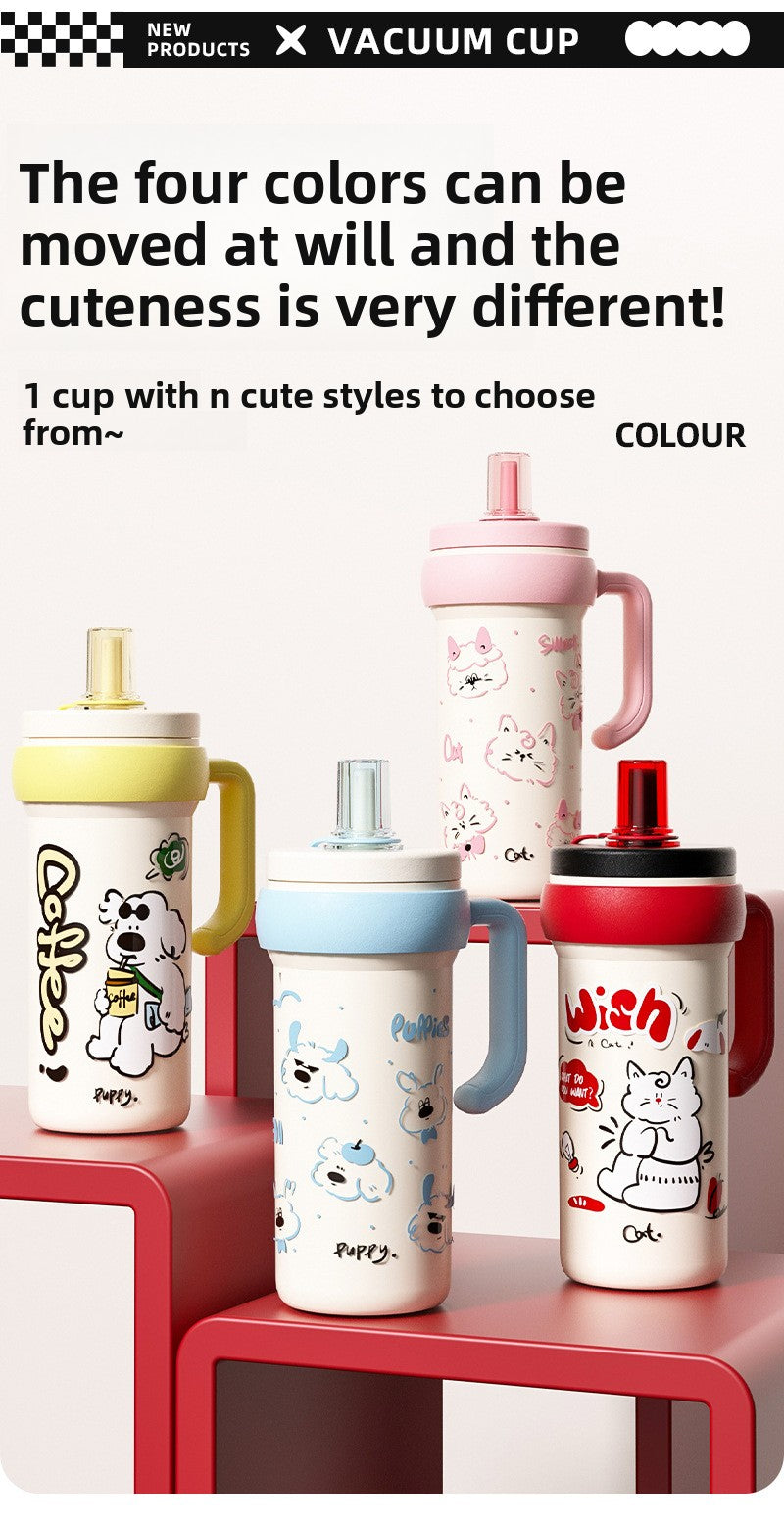 316L Stainless Steel Insulated Cup Cartoon Handle Straw Cup