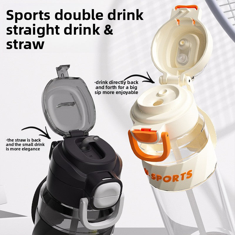 Straw Plastic Water Cup Double Drinking Outdoor Large Capacity Fitness Sports Water Bottle