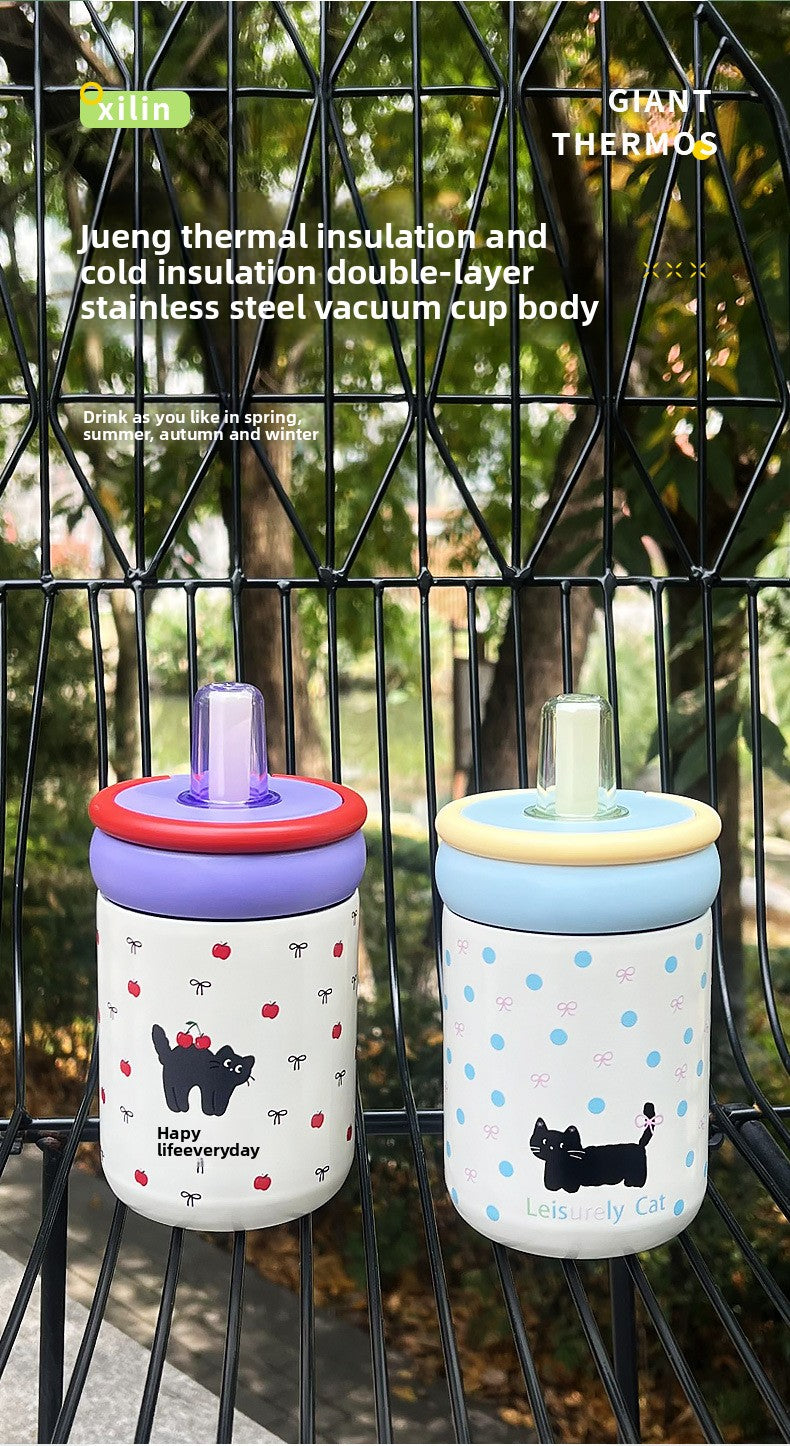 316 Stainless Steel Cute Kitten Straw Insulated Cup